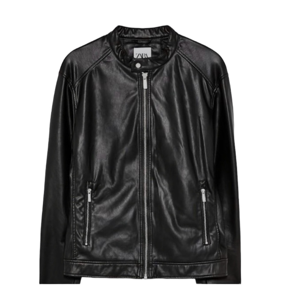 Zara Black Leather-Look Biker Jacket
